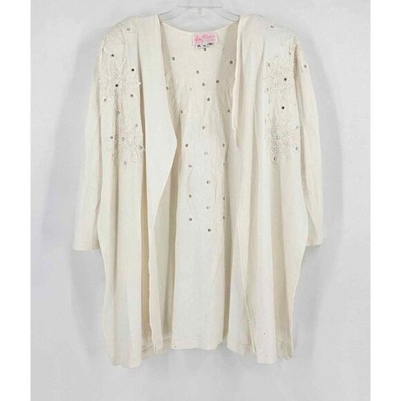 Pehles Tops - Vintage Pehles 3/4 Sleeve White Sequin Designed Cardigan Open Front w/Splits XL